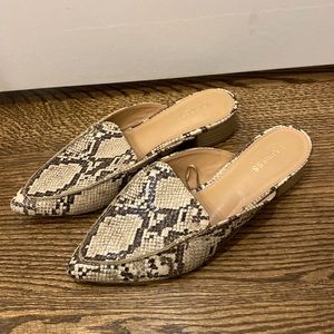 Express Size 7 Snakeskin Slip-On Mules